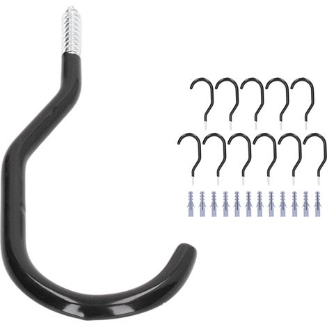 Lot de 12 crochets de rangement vélo avec revêtement, fixation murale ou plafond de garage, suspension robuste en fer, outils à main (1/5)