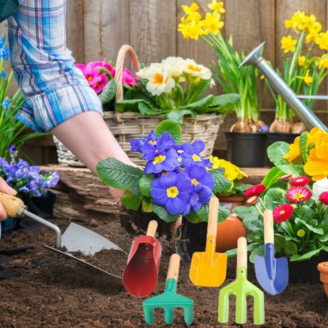 Kit de 5 outils miniatures pour enfants pour jardinage, plantation et jeu au jardin/sable (1/5)