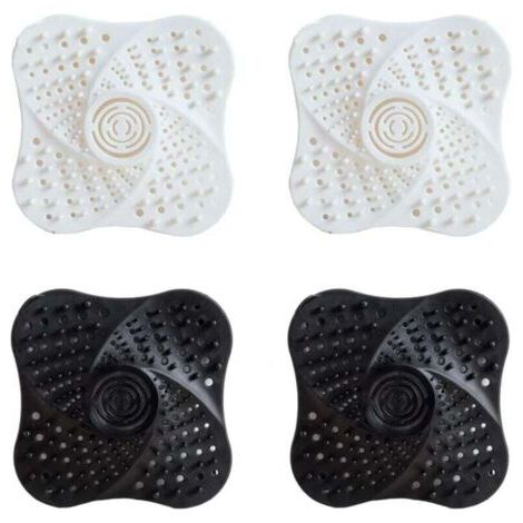 Lot de 4 bouchons de siphon de sol anti-odeurs en silicone blanc et noir, filtres à cheveux pour douche, bouchons de siphon et d'évier (1/4)