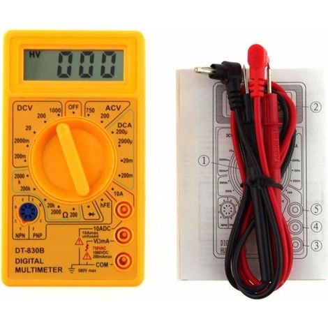 Digitalmultimeter DT-830B, automatischer digitaler Reichweiten-Elektrotester, digitaler LCD-Voltmeter, Amperemeter, Ohmmeter-Tester (gelb) (1/5)