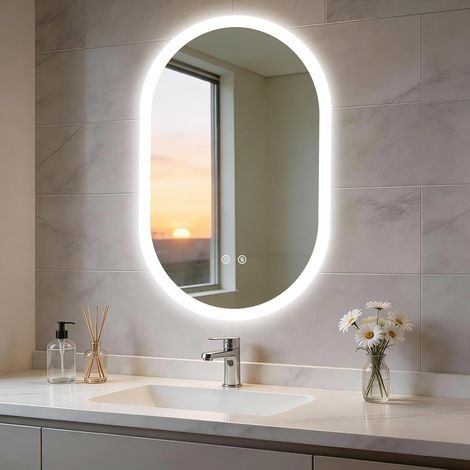 50x80cm Ovale Specchio Bagno con Luce LED Antiappannamento Retroilluminato Memoria Dimmerabile