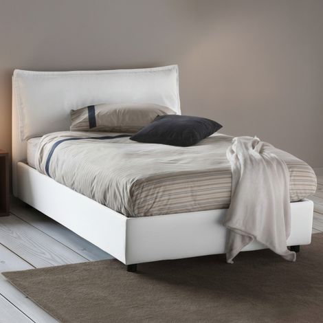 Dmora - Cama de plaza y media Deusebi, Cama contenedor con revestimiento de tela, 100% Made in Italy, Apertura frontal, adecuado para colchón Cm 120x190, Blanco (1/5)