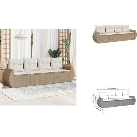 Salon de jardin avec coussins 4 pcs beige résine tressée - Ensemble Salon De Jardin - Meuble Extérieur - Résine Tressée - Rotin Synthétique - Fauteuil De Jardin (1/3)