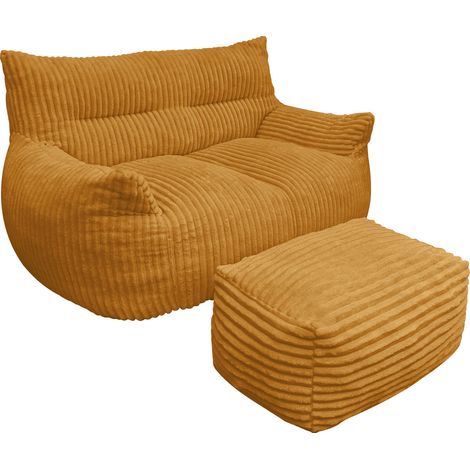 CHICFURN Sillón puff doble para salón y dormitorio, asiento grande ergonómico con tejido suave amarillo, relleno mullido, sin montaje, ideal para descanso (1/5)