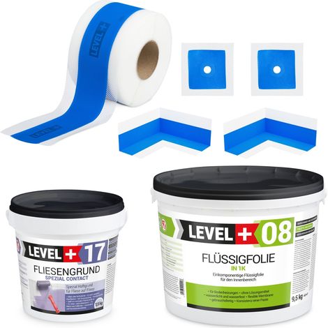 LEVEL+ Dichtset für Duschabdichtung Bad Dichtband Flüssigfolie 9,5kg SET336 (1/4)