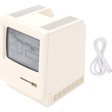 Réveil Digital Rétro Style Ordinateur Vintage Affichage Pixels Heure Date Température Écran Imitation CRT Design Beige Classique (1/5)
