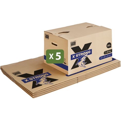 Pack and Move - Lot de 5 Cartons Déménagement X Strong - 60 x 40 x 40 cm - Charge 40 kg - Extrême Résistance - Grande Capacité