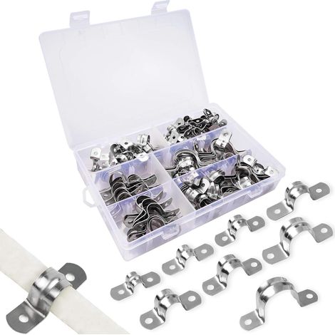 100 Pieces U-Tube Clamp 304 Stainless Steel Clamp Fixing Tube 8mm-32mm U Tension Clips Connection Ring Hose Clamp Card Clamp U Shaped Saddle Map Pipe Attachment (1/5)