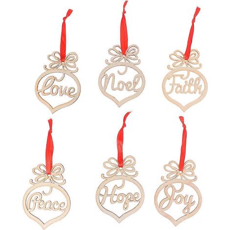 Lot de 6 breloques en bois pour sapin de Noël, décorations à suspendre pour les fêtes de fin d'année (1/2)