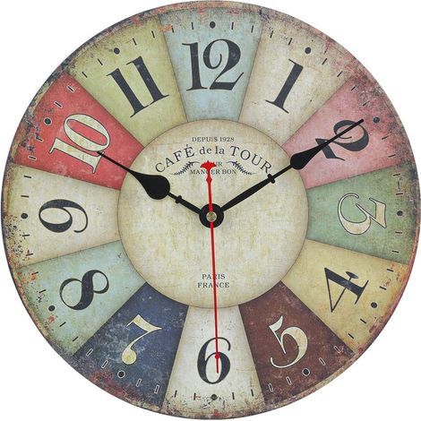 Horloge Murale Vintage, Rétro Horloge Industrielle Design Silencieuse Pendule Murale Bois Moderne (1/5)