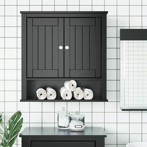 Armoire murale,Meuble de rangement,Armoire suspendue de salle de bain BERG noir bois massif CFW78799 (1/5)