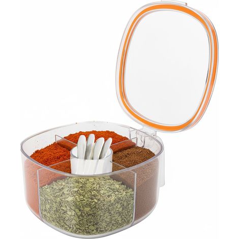 Organizer Spezie Da Cucina 4 Scomparti Con Coperchio E Cucchiaini
