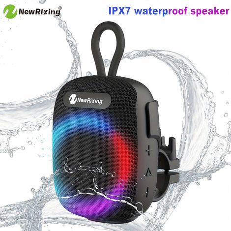 Enceinte sans fil portable étanche IPX7, stéréo 8 W avec basses profondes, lumières RGB, appairage TWS, mousqueton, appels mains libres pour le vélo et les activités de plein air. (1/5)