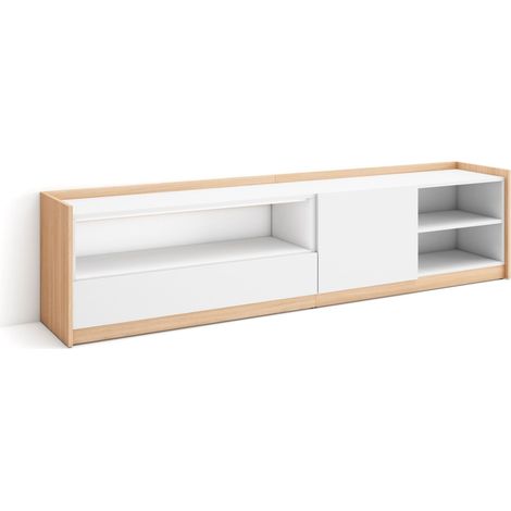 Skraut Home - TV-Schrank, Lowboard, 207x37x50cm, Für TV-Geräte bis zu 80", Fernsehtisch, Weiß und Eiche Soft