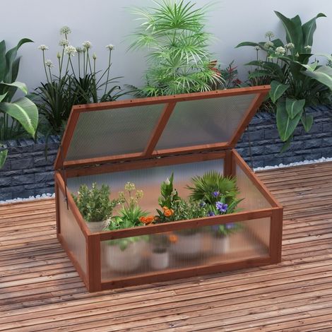 Mini serra da giardino 100 x 65 x 40 cm in legno e pannelli in policarbonato marrone HAVRYA (1/5)