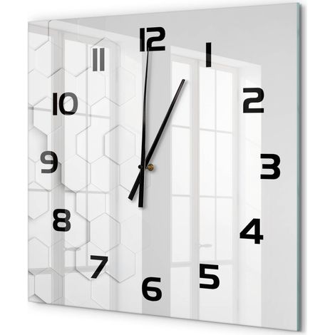 Grande Horloge Murale Carrée Objet Décoratif en Verre Silencieuse pour Salon Arrière-plan hexagonal 60x60 cm
