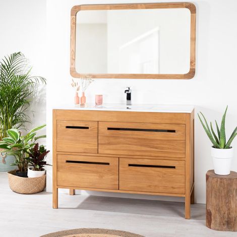 Mueble baño de teca y cerámica Sira solo 120 cm (1/5)