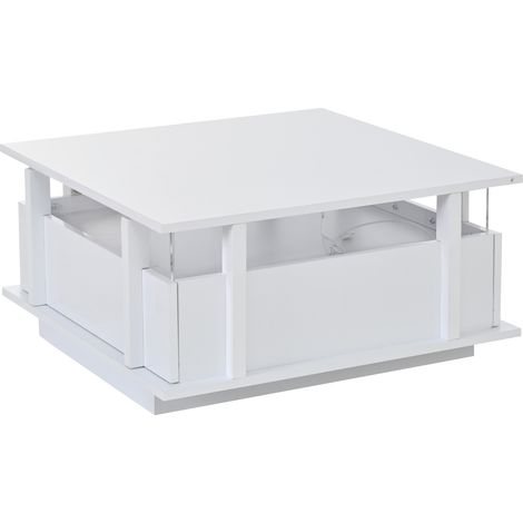Tavolino da caffè quadrato bianco 70 x 70 x 35 cm con 2 cassetti, LED e acrilico (1/5)