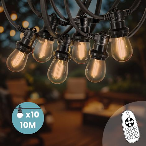 Guirlande Guinguette 10M 10 Bulbes Filament Ambré avec Variateur de Luminosité et Télécommande - Guirlande Lumineuse Ampoule E27 à Intensité Variable - Guirlande Guinguette Led Dimmable (1/5)