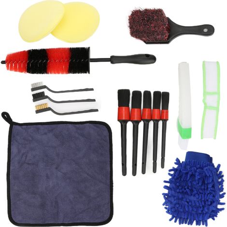 Jeu de 16 brosses de détail pour nettoyage auto, pneus, moteur, ventilation, échappement, accessoires de nettoyage intérieur et extérieur. (1/5)