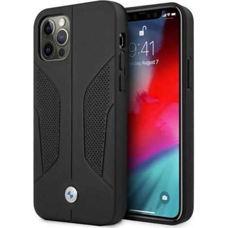 Étui BMW BMHCP12MRSCSK pour iPhone 12/12 Pro 6.1 noir/noir, coque rigide en cuir perforé sur les côtés (1/4)