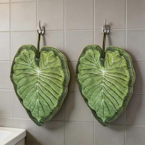 Serviette de toilette feuille de Monstera Deliciosa boucle de suspension polaire corail douce absorbante lot de 2 (1/5)