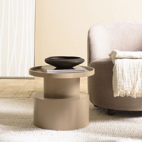 AGATHE - Table d'appoint ronde en bois peint taupe D45cm (1/5)