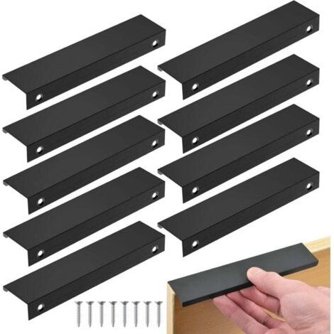 Poignées de cuisine noires, paquet de 10, poignées de meubles dissimulées, entraxe réglable, poignées de porte en alliage d'aluminium, poignées noires, conviennent aux meubles de bureau, tiroirs et ar