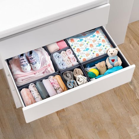7er Set Schubladen Organizer Grau für MALM Kommode, faltbar (1/5)