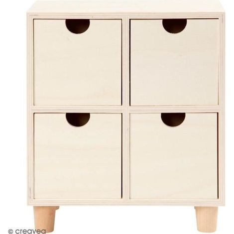 Commode - Bois Brut - 4 Tiroirs - 23 x 20 x 11,5 cm - Idéale pour petits rangements - Montage facile