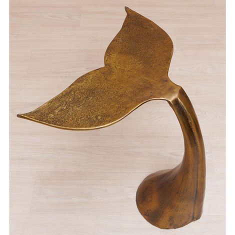 Table d'Appoint Sculpture Queue de Baleine en Laiton Antique 65x59x38cm (1/5)
