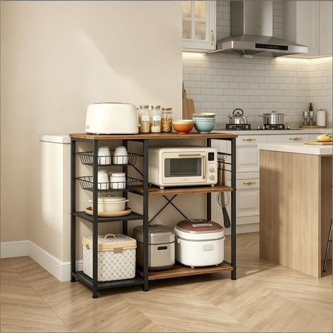 Étagère debout stable, étagère de cuisine, table basse, étagère de cuisson, étagère ouverte pour micro-ondes, étagère d'exposition (1/5)