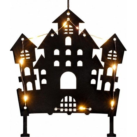 Décoration lumineuse d'Halloween - Effet lumineux Avec toile d'araignée - Fête d'Halloween - Noir Château (1/5)