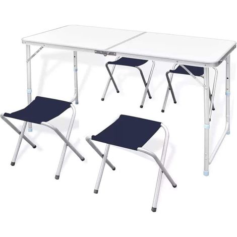 Tavolo da pic-nic con 4 sgabelli blu tavolino richiudibile a valigetta campeggio portatile per mare spiaggia giardino (1/5)
