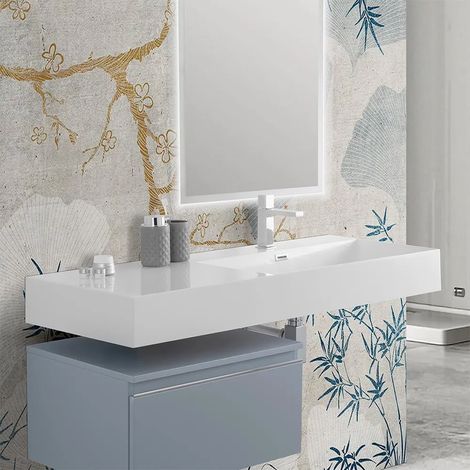 Lavabo sospeso in resina 120 cm vasca destra bianco lucido Loto (1/5)