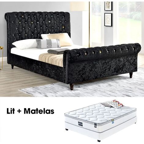 MEUBLER DESIGN Lit + Matelas 160 Kapaldi Noir, Tissu, Style Baroque, 242 x 172 x 126.5 cm (1/5)