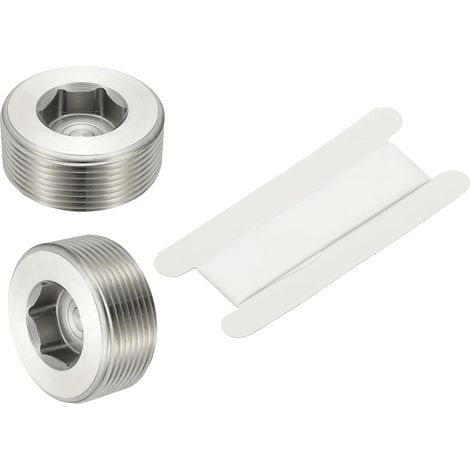 1/8" NPT Male Raccord De Tube À Hexagone Interne, 4 Pcs 304 Acier Inoxydable Kit Assortiment Bouchon Tête Filetée Frapper Adaptateur Avec Ruban, Argent - 1-1/2" (1/5)