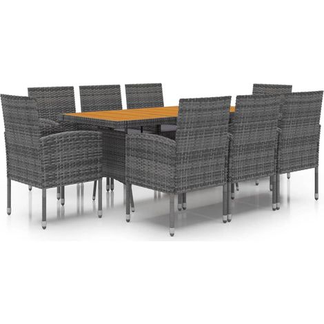 Maison Exclusive - 9-tlg. Garten-Essgruppe Poly Rattan Grau (1/5)
