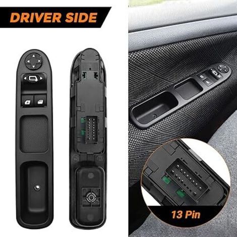 Unidad de control del elevalunas del lado del pasajero y del conductor compatible con Peugeot 207, botón de interruptor de elevalunas eléctrico 6490.HQ y 6554.QC (1/2)
