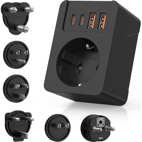 Adaptateur Prise France vers USA/UK/JAP/AUS/Afrique du Sud/EU, Adaptateur Voyage Universel International avec 2 USB et 2 Type C(PD 20W), Type B/G/E/F/A/I/M Prise vers UK Canada Singapore HK-Noir (1/5)