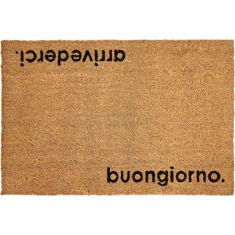 Felpudo de fibra de coco antideslizante 60 x 90 cm con dorso de PVC motivo bienvenida natural Labo
