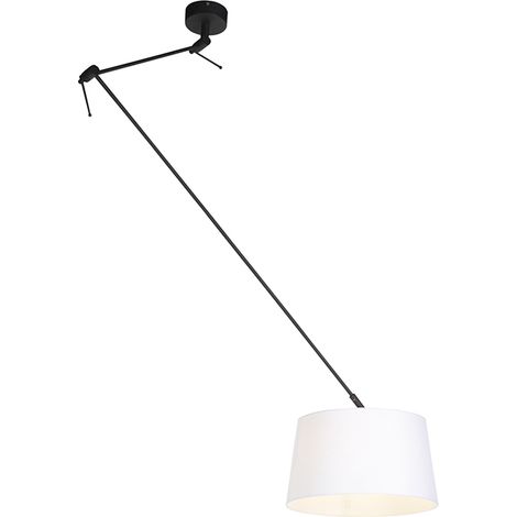 QAZQA + Lampada a sospensione con paralume blitz - Rustico - Lino,Acciaio - Bianco/Nero - Cilindro/Oblungo/Tondo Max. 1 x Watt