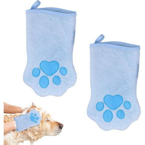 1 paire de gants de toilette pour animaux de compagnie - Gants de bain en microfibre - Pour sécher la fourrure de chien ou de chat le bain (1/5)