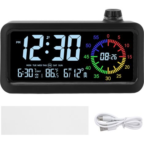 Digital Alarm Clock with Colorful Display Timer ABS Quiet Smart Electric Desk Clock for Bedroom Living Room Dorm Black (1/5)