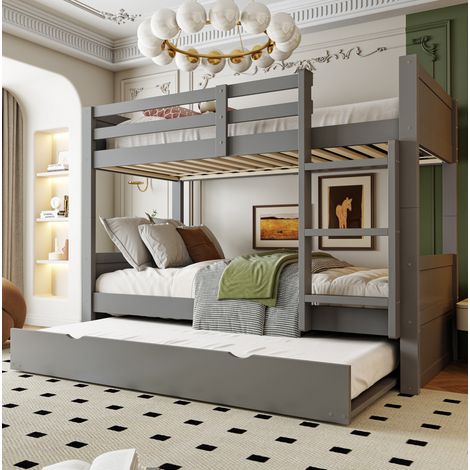 Cama litera 90 x 200 cm de madera con cama nido, convertible en 2 camas individuales, gris OKMYHOME (1/5)