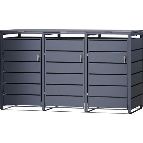 TIMBELA M802-3K Armario para Cubos de Basura 3 x 240L, Caseta Metálica Exterior para Contenedores, Antracita RAL7016