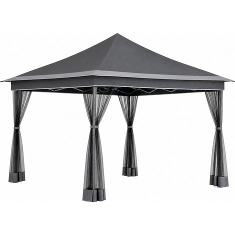 Gazebo Da Giardino Pieghevole Con Zanzariere Laterali Copertura Oxford UV50+ Struttura In Metallo Regolabile Pop Up Con Borsa Trasporto Per Eventi Outdoor 360 x 360 x 310 Cm Grigio Scuro