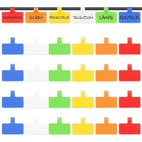 Etiquettes pour Câbles, Grand Format, pour Organiser et Identifier vos Câbles, Etiquette Multi Couleur pour Ecrire à la Main, Réutilisable, Polyvalent – 24 Pcs (1/5)