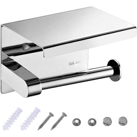 Porte Papier Toilette SUS304 Acier INOX Support Papier Rouleau Fixé au Mural Porte Rouleau Papier WC avec Etagère Porte-Papier Toilette Idéal pour Salle de Bain et Cuisine (1/4)
