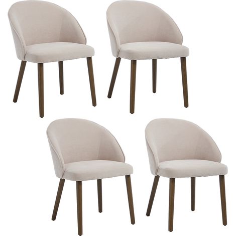 Wahson Set di 4 da Pranzo in Tessuto, Moderne Poltroncine da Cucina con Gambe in Legno Massiccio Sedie Imbottite per Sala da Pranzo/Soggiorno, Beige
